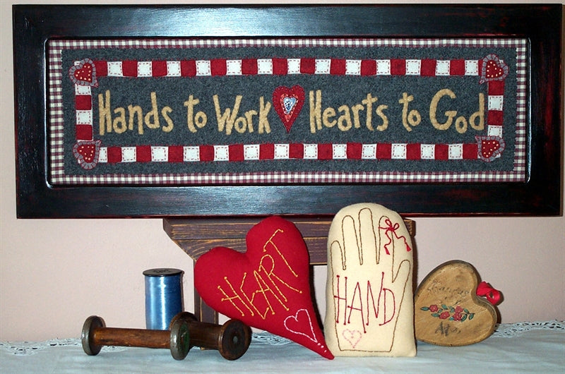 Hands and Heart Wall Hanging & Mini Pillows - Wool Applique Pattern - Shipped