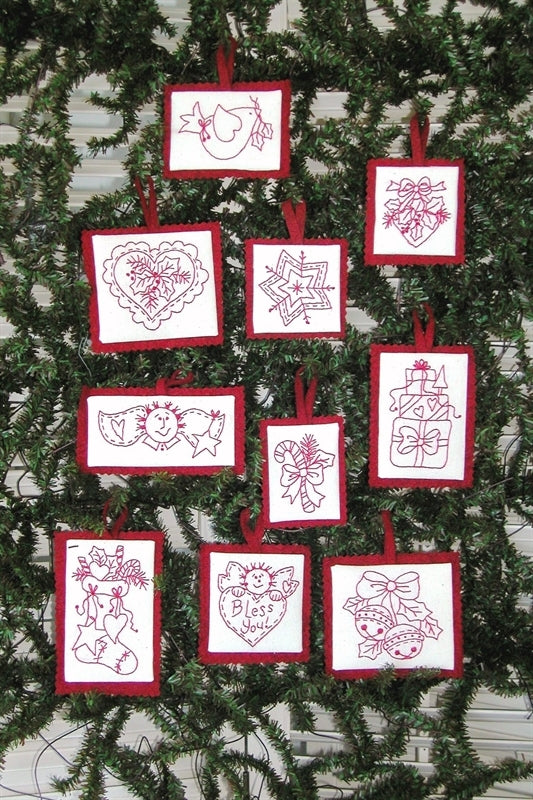 Traditional Redwork Ornaments - Hand Embroidery Pattern - Shipped