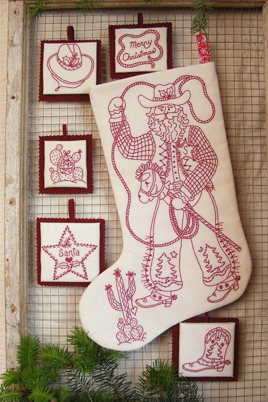 Cowboy Santa Stocking - Hand Embroidery Pattern - Shipped