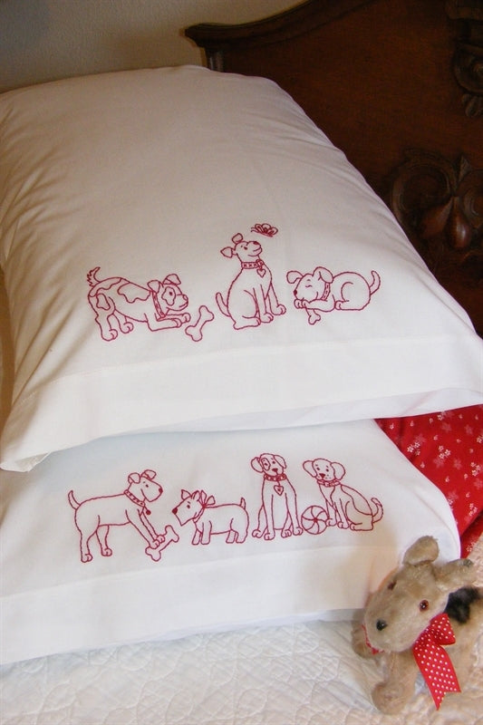Playful Pups Pillowcase - Hand Embroidery Pattern - Shipped