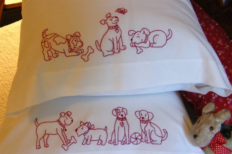 Playful Pups Pillowcase - Hand Embroidery Pattern - Shipped