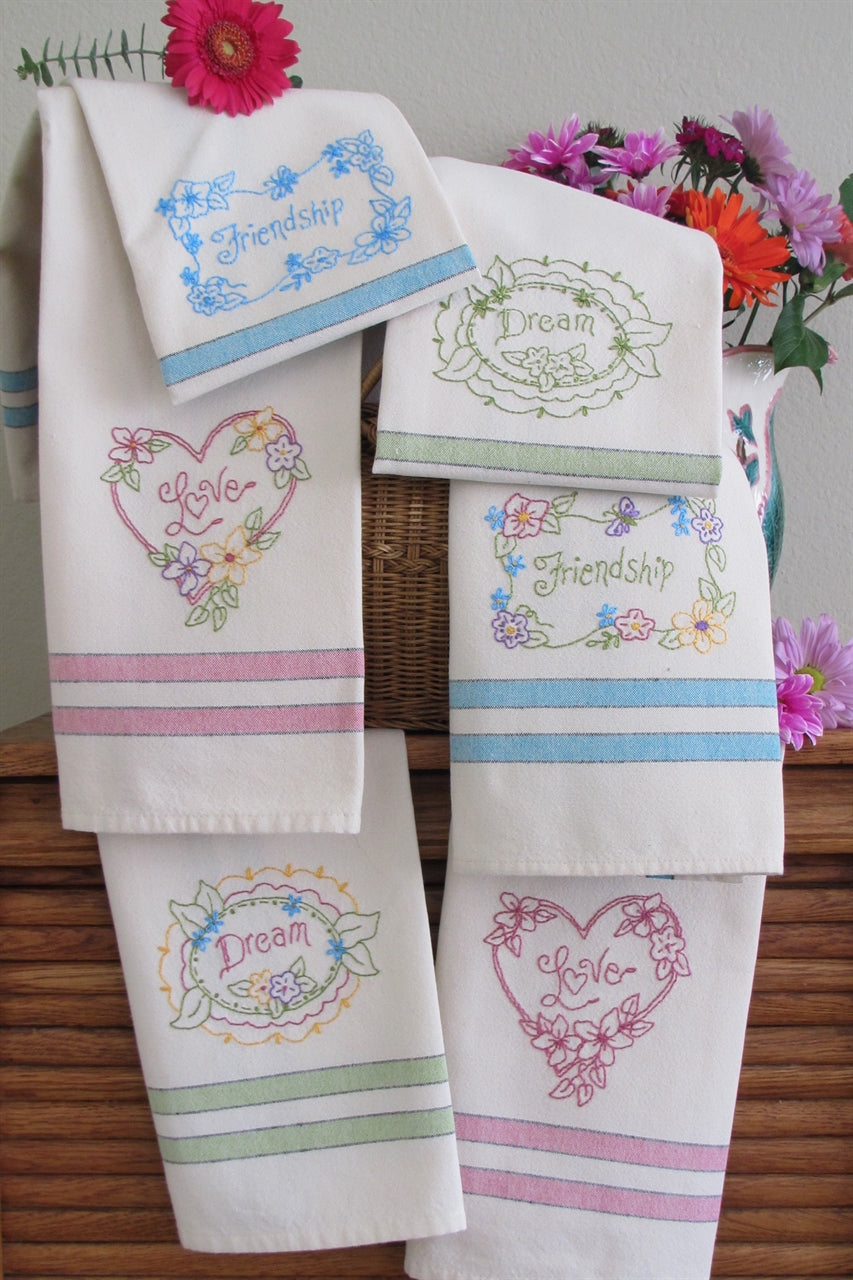 Love, Dream, Friendship Tea Towels - Hand Embroidery Pattern - Shipped
