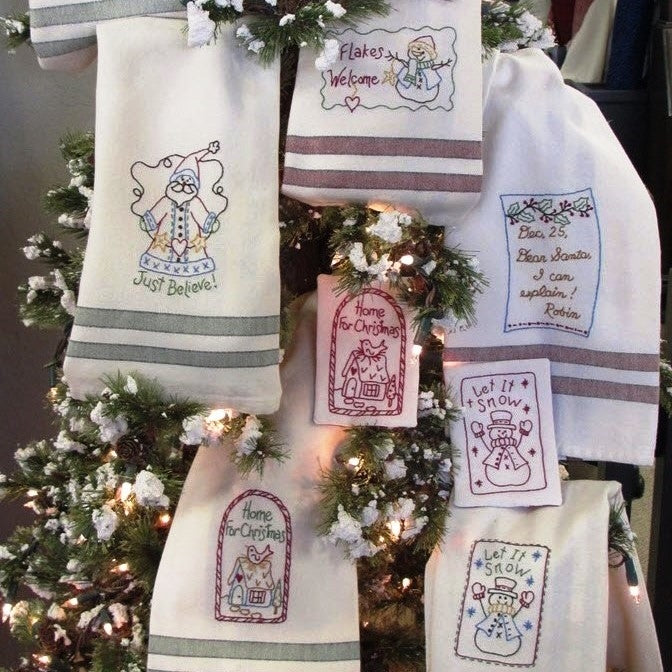 Holiday Season Tea Towels - Hand Embroidery Pattern - Shipped