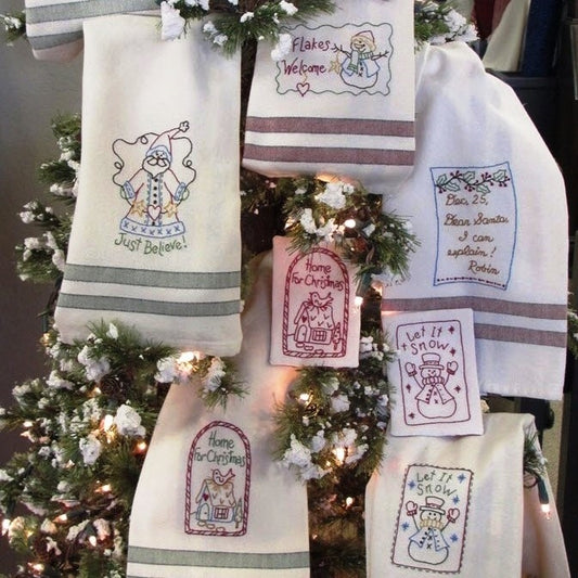 Holiday Season Tea Towels - Hand Embroidery Pattern - Shipped