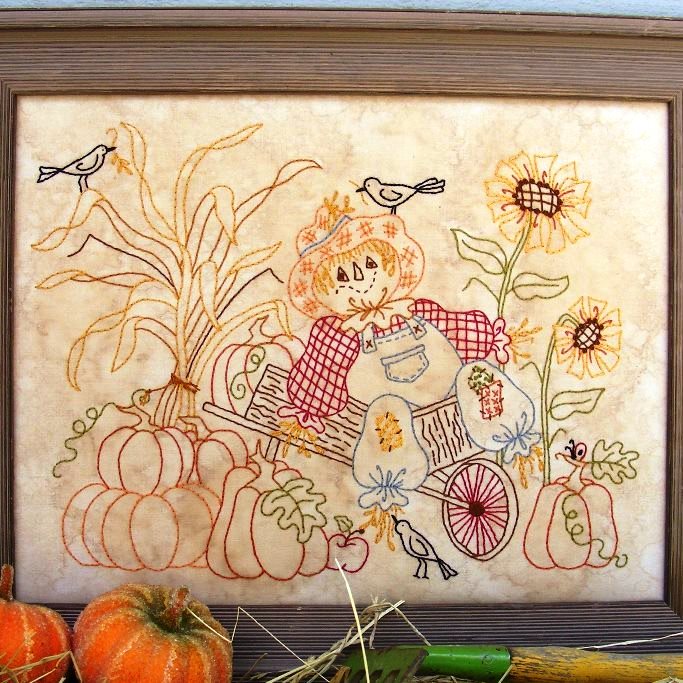 Scarecrow In Wheelbarrow - Hand Embroidery Pattern - Shipped