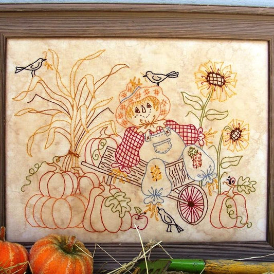 Scarecrow In Wheelbarrow - Hand Embroidery Pattern - Shipped