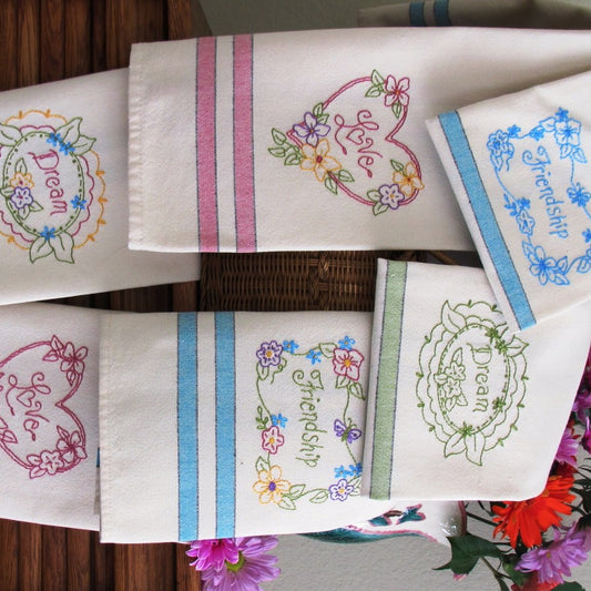 Love, Dream, Friendship Tea Towels - Hand Embroidery Pattern - Shipped
