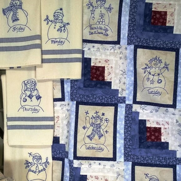 Days of the Week Snowmen - Hand Embroidery Pattern - Shipped