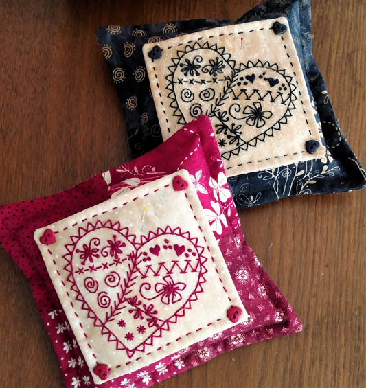 In Stitches Sampler Pin Cushion - Hand Embroidery Pattern - Download