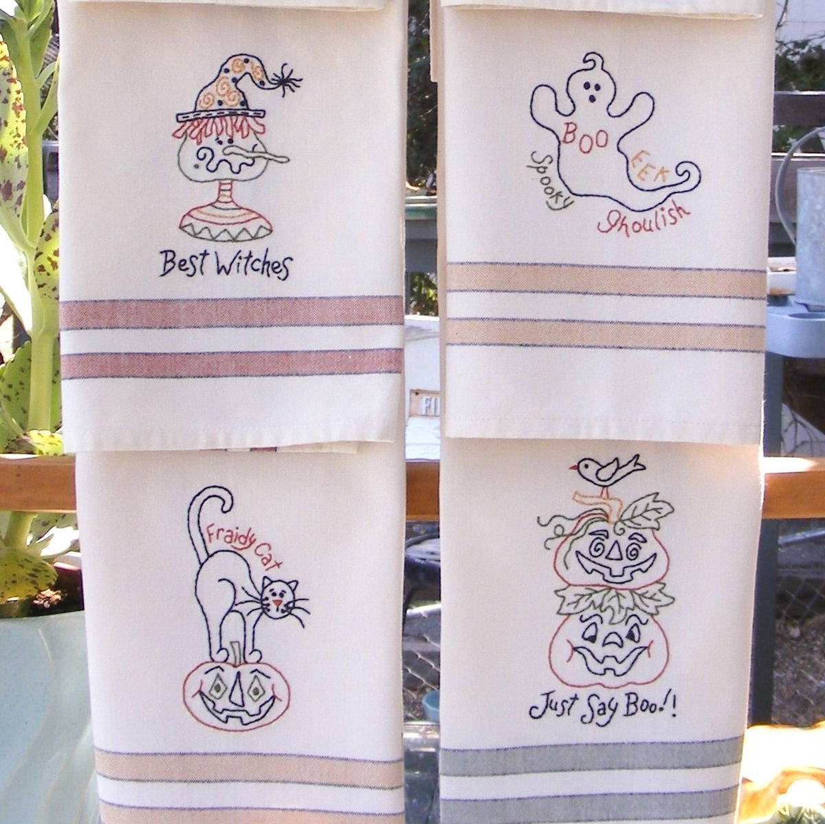 Happy Halloween Tea Towels - Hand Embroidery Pattern - Shipped