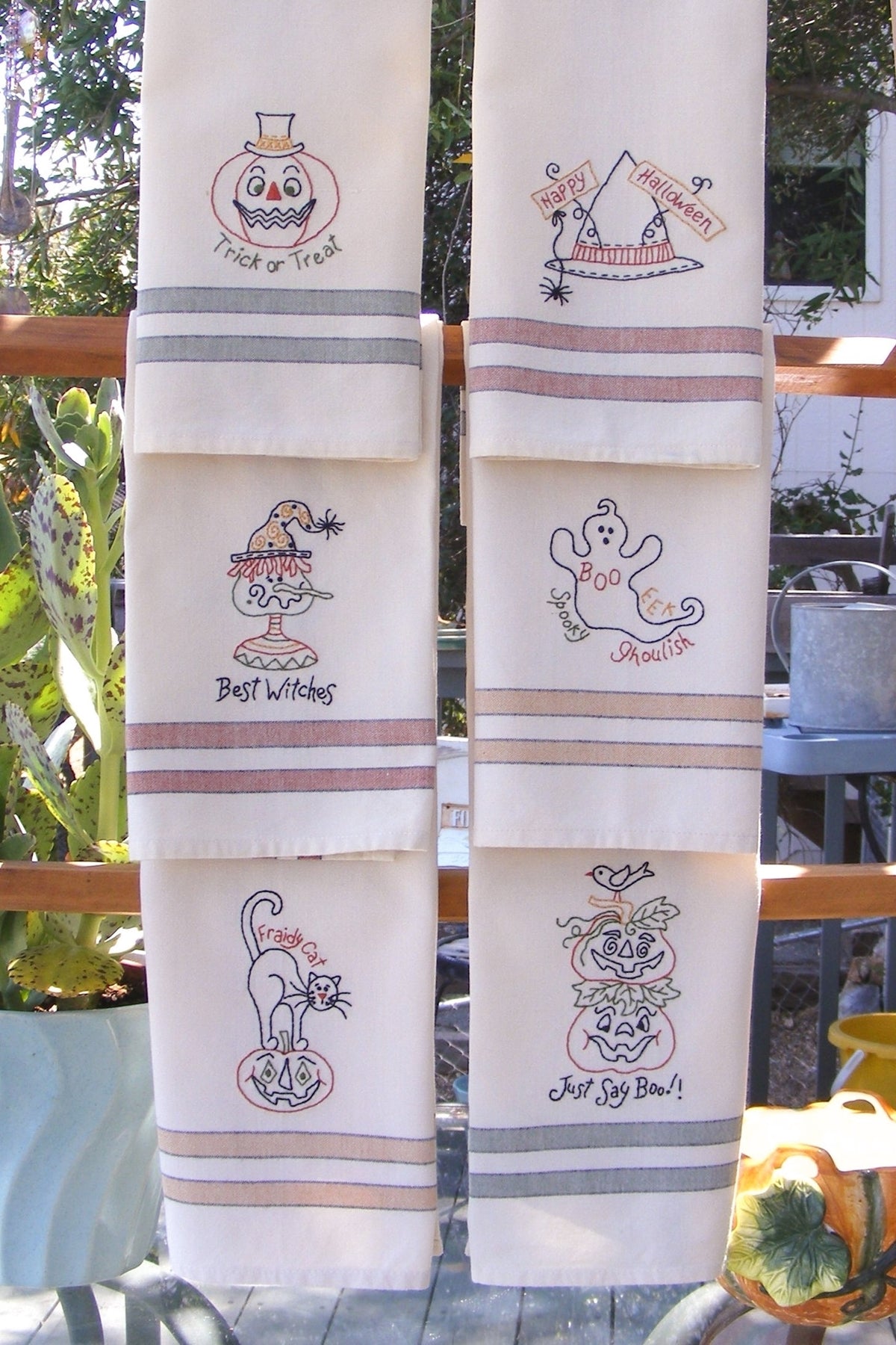 Happy Halloween Tea Towels - Hand Embroidery Pattern - Shipped
