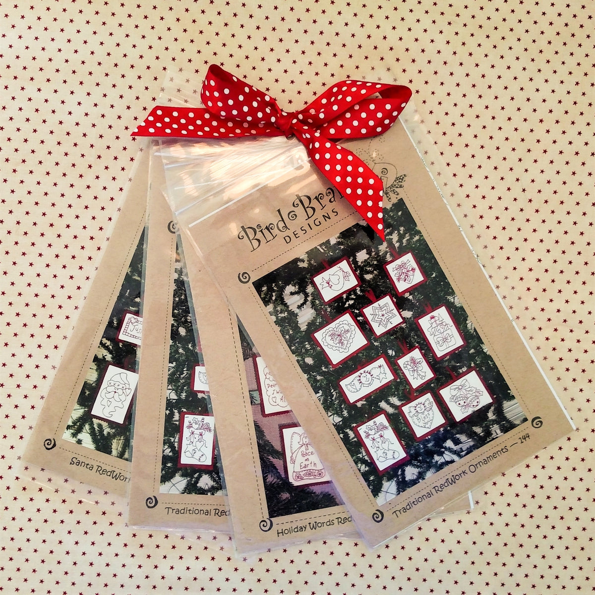 Set of 4 Christmas Ornaments - Hand Embroidery Pattern - Shipped