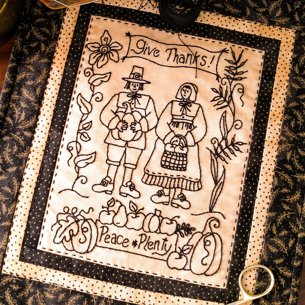 Give Thanks BlackWork - Hand Embroidery Pattern - Download