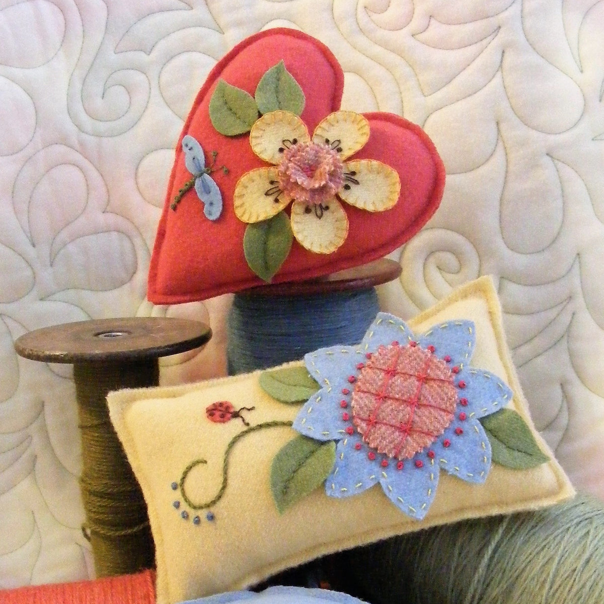 BIG Flower Pin Cushions - Wool Applique Pattern - Shipped