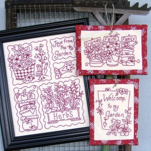 Joys from the Garden RedWork - Hand Embroidery Pattern - Shipped