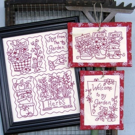 Joys from the Garden RedWork - Hand Embroidery Pattern - Shipped