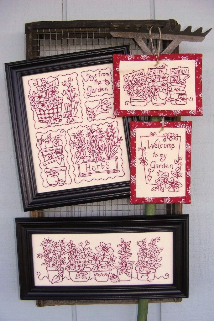 Joys from the Garden RedWork - Hand Embroidery Pattern - Shipped