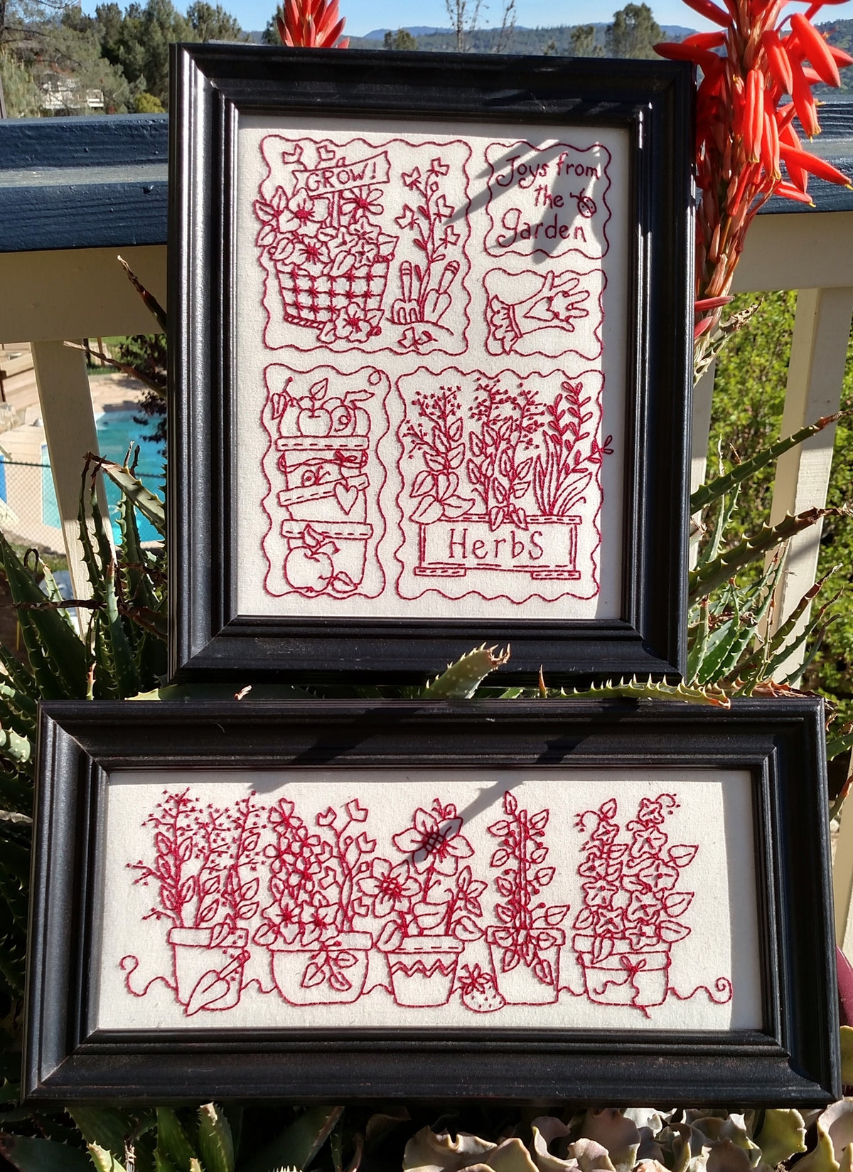 Joys from the Garden RedWork - Hand Embroidery Pattern - Shipped