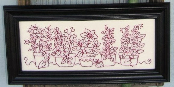 Joys from the Garden RedWork - Hand Embroidery Pattern - Shipped