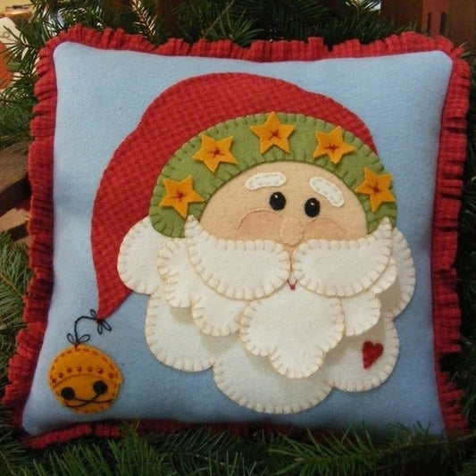 Christmas Santa Pillow - Wool Applique Pattern - Shipped