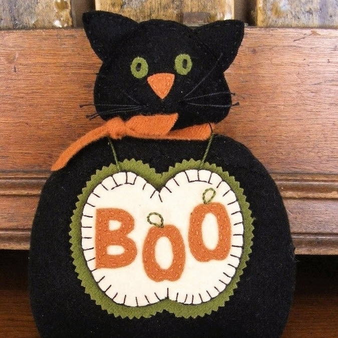 BOO Cat & Mouse Pin Cushion Set - Wool Applique Pattern - Shipped