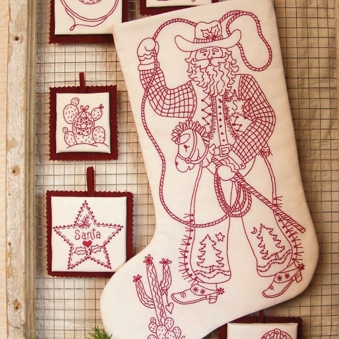 Cowboy Santa Stocking - Hand Embroidery Pattern - Shipped
