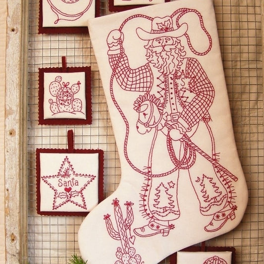 Cowboy Santa Stocking - Hand Embroidery Pattern - Shipped