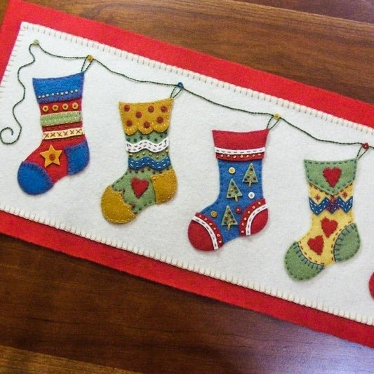 and the Stockings Were Hung... Table Runner - Wool Applique Pattern - Shipped