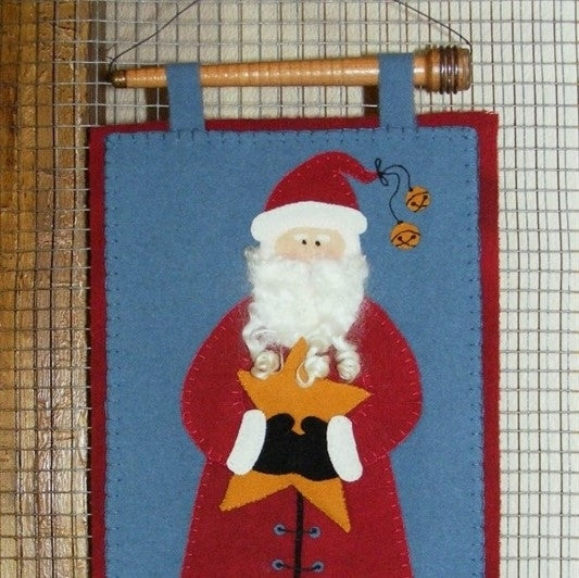 Folksie Santa and Star Hanging - Wool Applique Pattern - Shipped