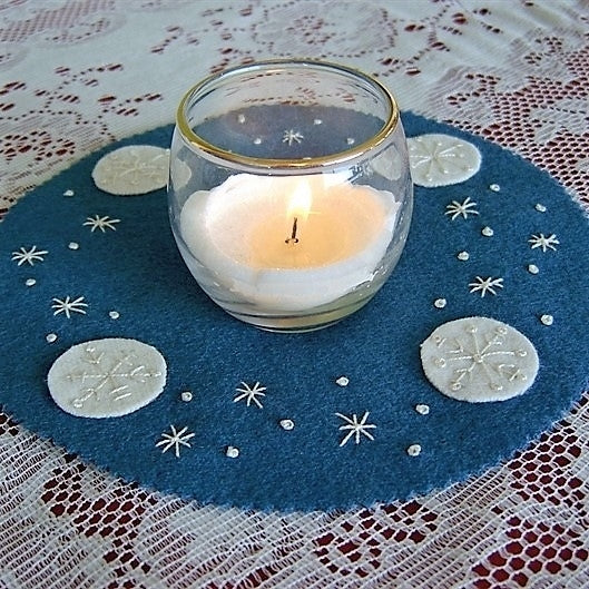 Winter Snowflake Candle Mat - Wool Applique Pattern - Download