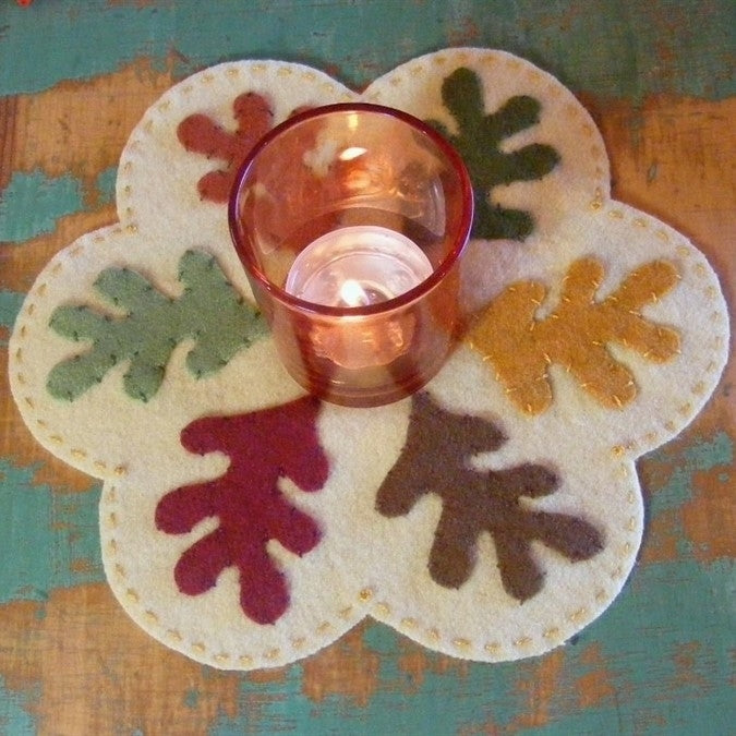 Scattered Leaves Autumn Candle Mat - Wool Applique Pattern - Download