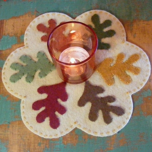 Scattered Leaves Autumn Candle Mat - Wool Applique Pattern - Download