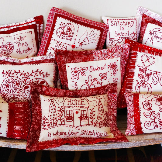 RedWork Pin Cushion Pack - Hand Embroidery Pattern - Download