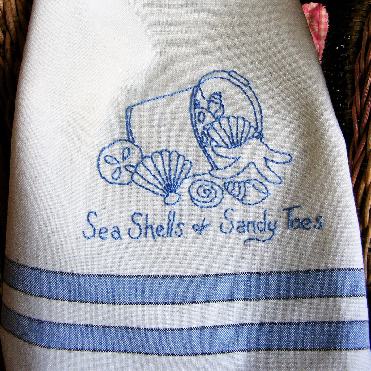 Summer Seashells Tea Towel - Hand Embroidery Pattern - Download