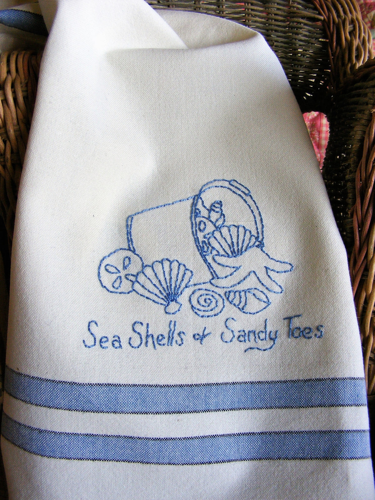 Summer Seashells Tea Towel - Hand Embroidery Pattern - Download