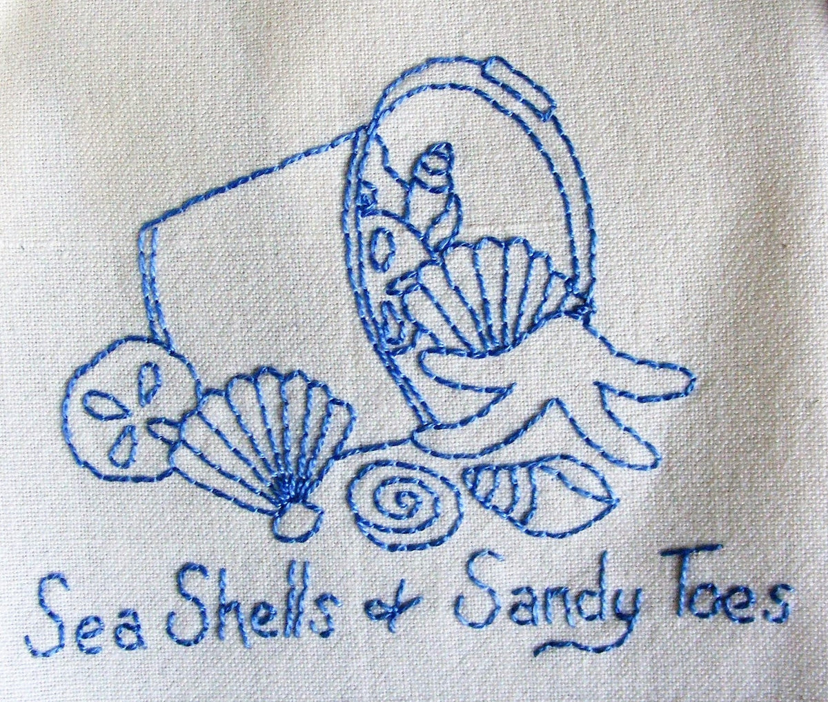 Summer Seashells Tea Towel - Hand Embroidery Pattern - Download