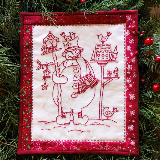 Bird Watcher Snowman - Hand Embroidery Pattern - Download