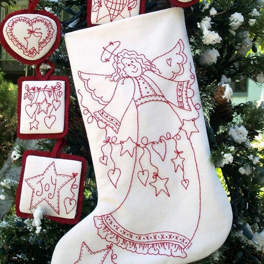 HeartFelt Angel Stocking - Hand Embroidery Pattern - Shipped