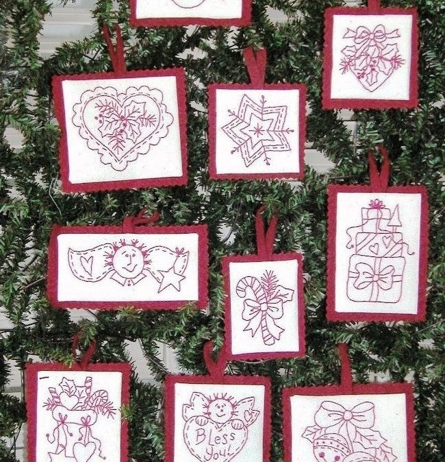 Traditional Redwork Ornaments - Hand Embroidery Pattern - Shipped
