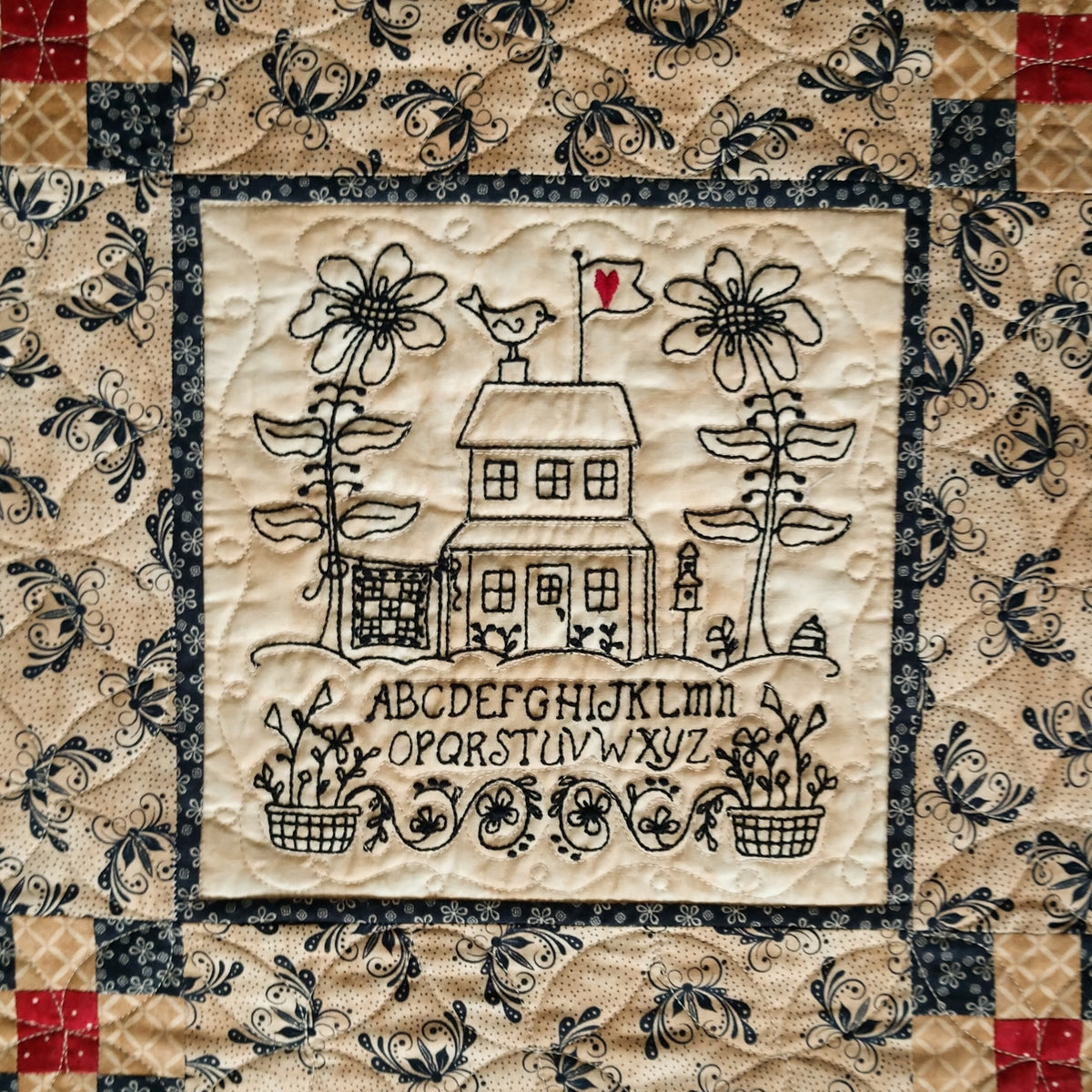 Home and Heart BlackWork Quilt - Hand Embroidery Pattern - Shipped