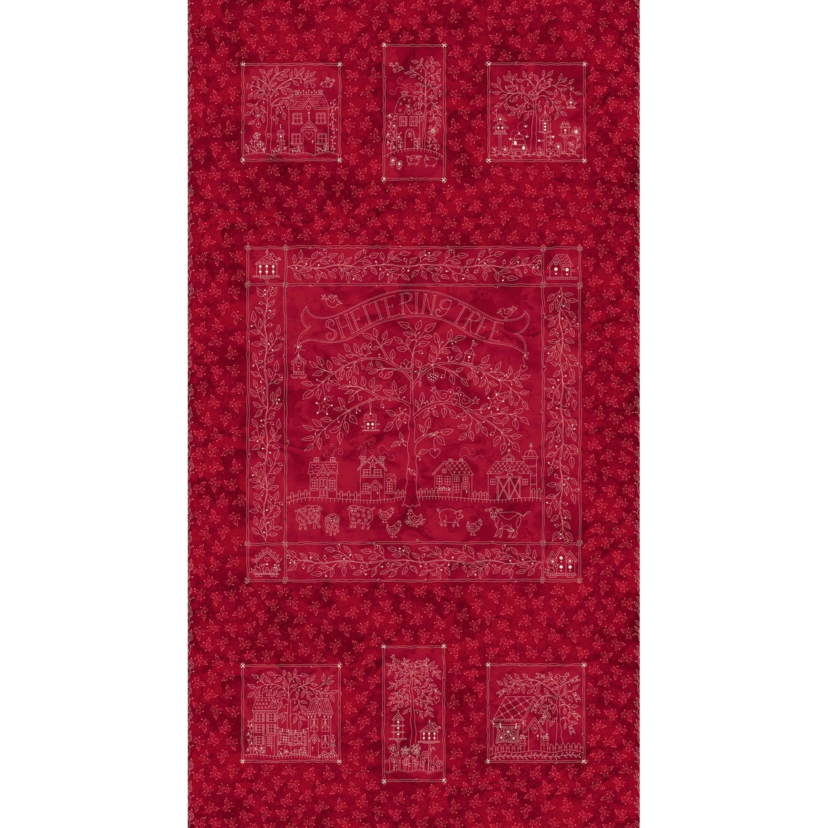 Sheltering Tree - Panel - RED/CREAM Cotton Fabric