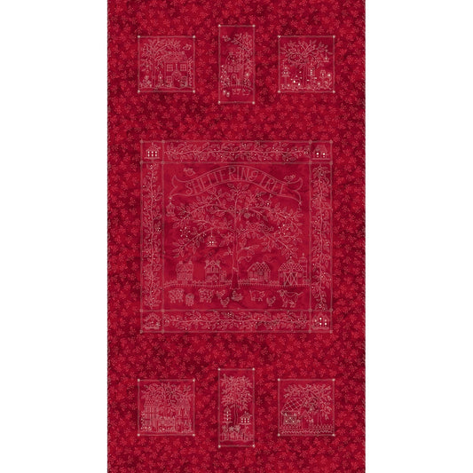 Sheltering Tree - Panel - RED/CREAM Cotton Fabric
