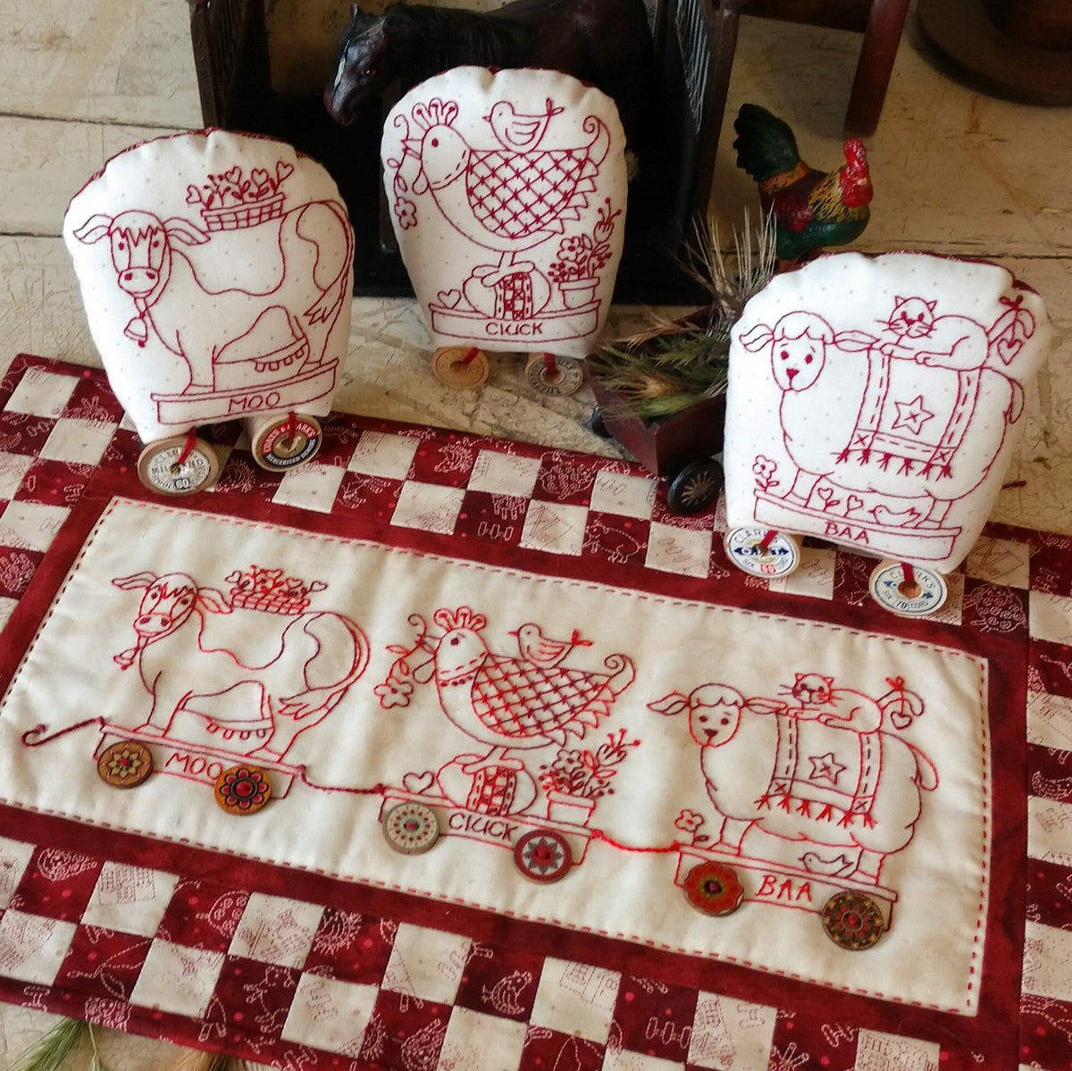 Pull Toy Farm Animals - Machine Embroidery Pattern - Shipped