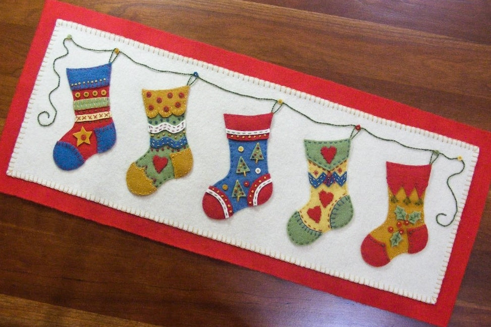and the Stockings Were Hung... Table Runner - Wool Applique Pattern - Shipped