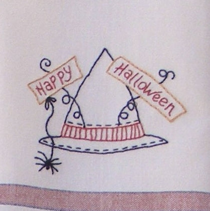 Happy Halloween Tea Towels - Hand Embroidery Pattern - Shipped