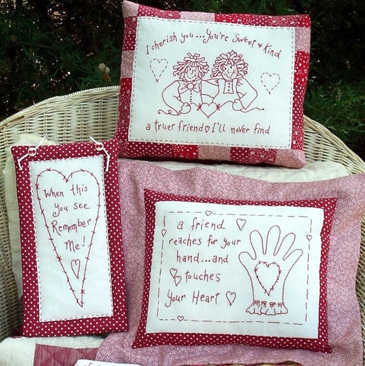 Friends Forever RedWork - Hand Embroidery Pattern - Shipped