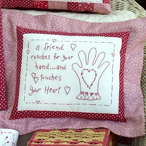 Friends Forever RedWork - Hand Embroidery Pattern - Shipped