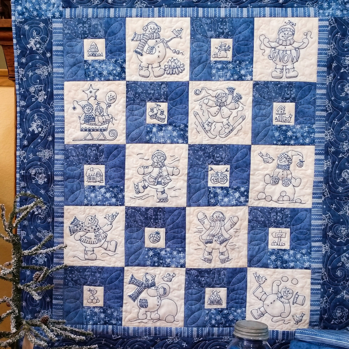 Frolicking Roly-Poly Snowmen Quilt - Machine Embroidery Pattern - Download