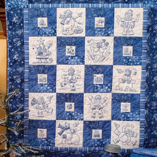 Frolicking Roly-Poly Snowmen Quilt - Machine Embroidery Pattern - Download