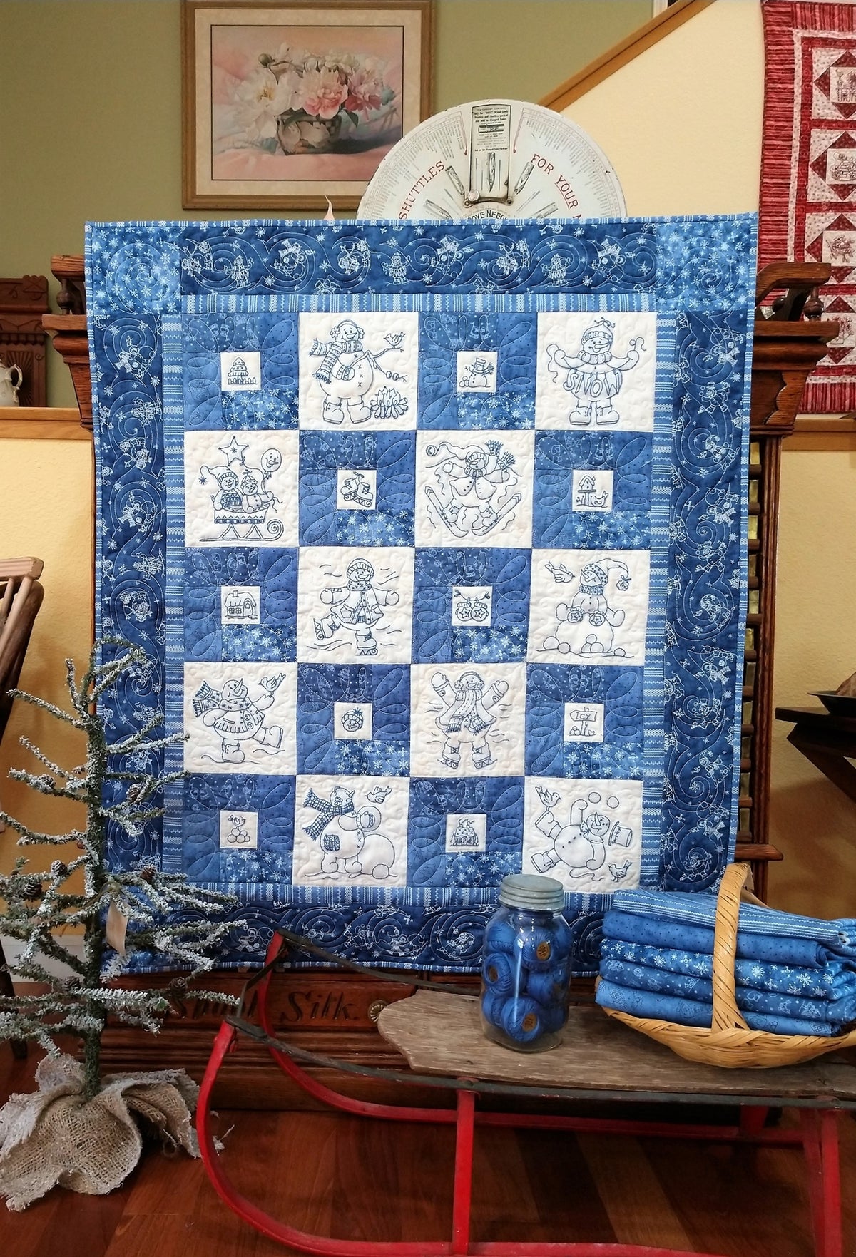Frolicking Roly-Poly Snowmen Quilt - Machine Embroidery Pattern - Download